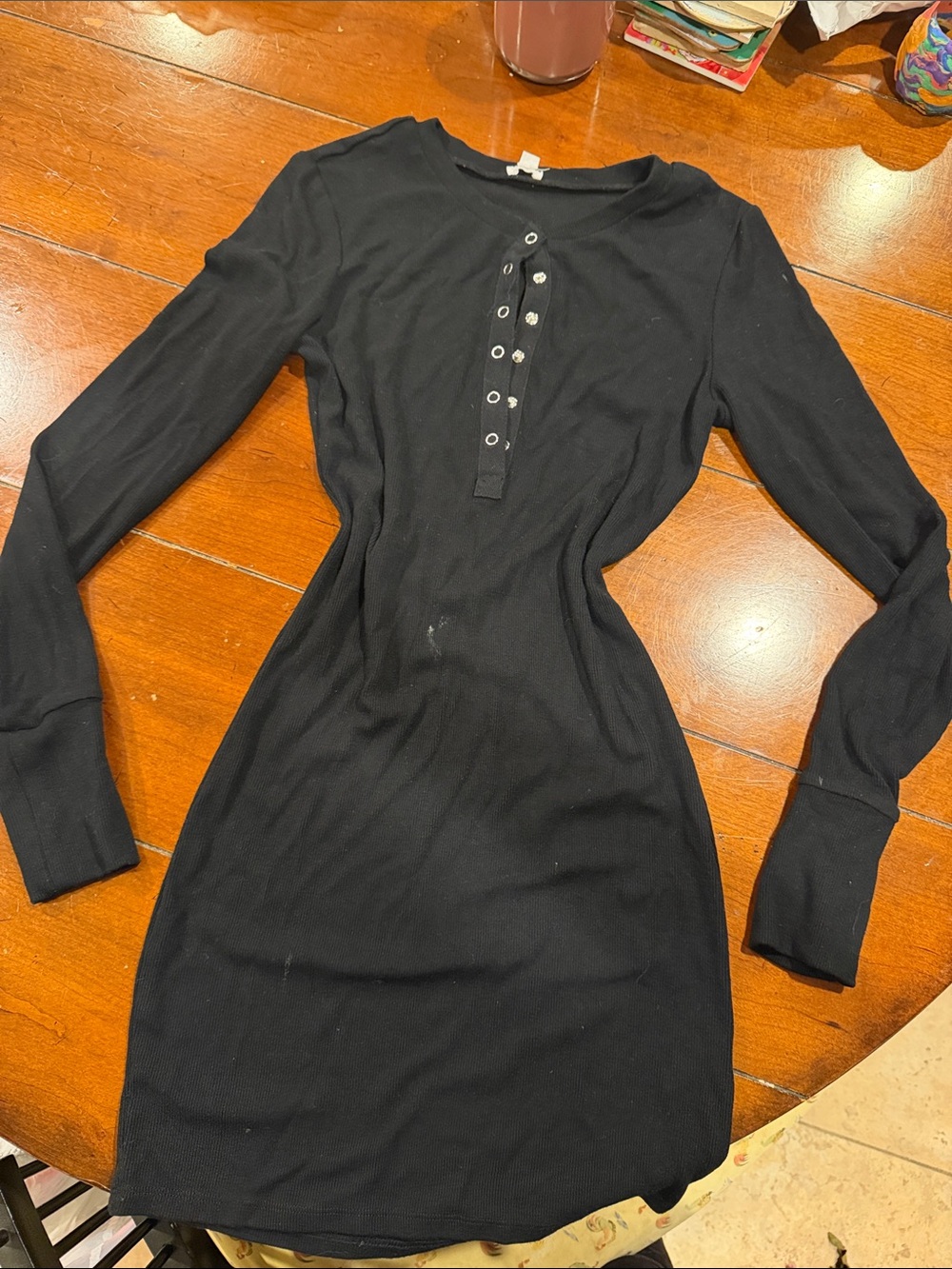 Garage Black Long-Sleeve Henley Knit Dress